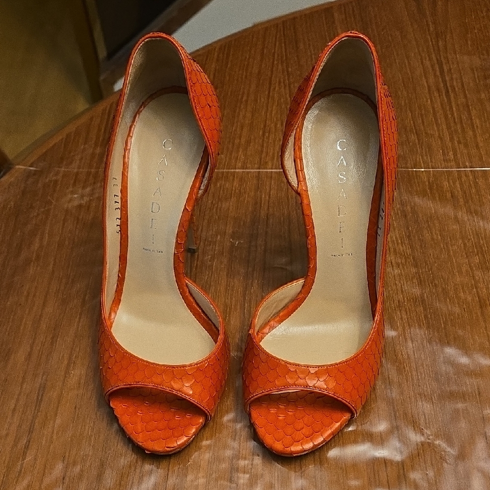Casadei Red Peep-Toe Heels with d'Orsay Design